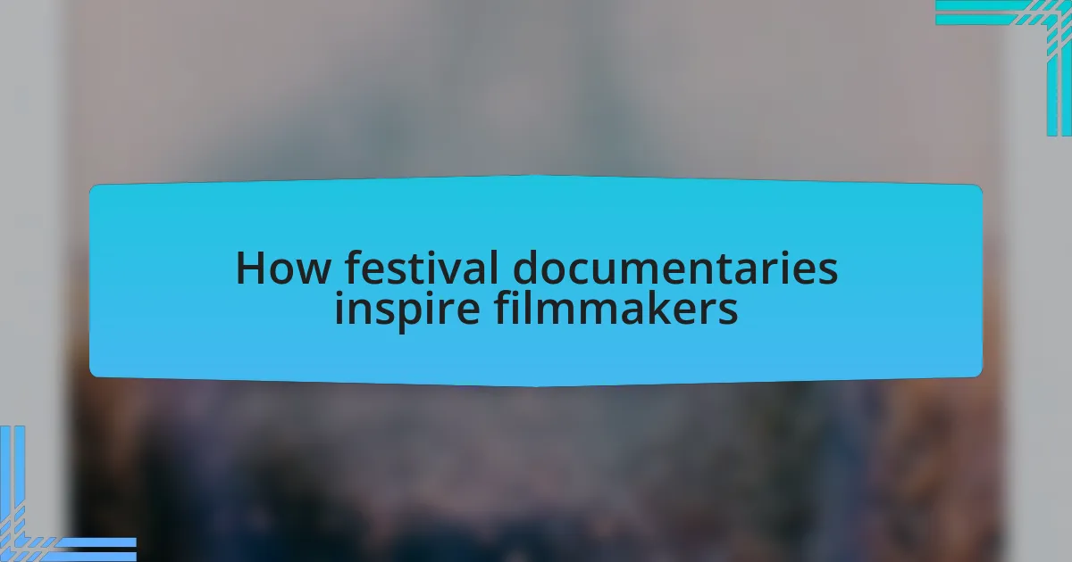 How festival documentaries inspire filmmakers