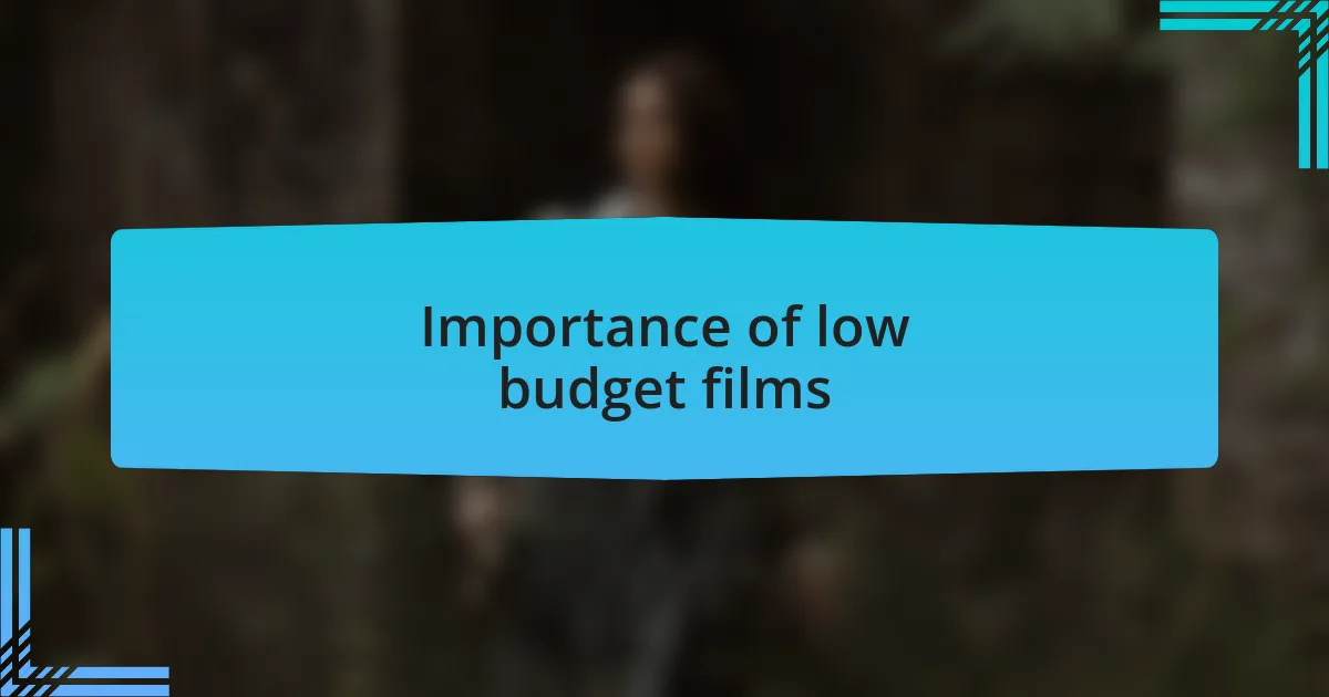 Importance of low budget films
